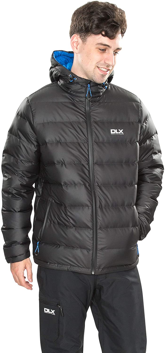 Trespass DLX Ambrose, Black, XS, Warm Down Jacket with Hood, 80% Hydrophobic Down for Men X-Small, Black