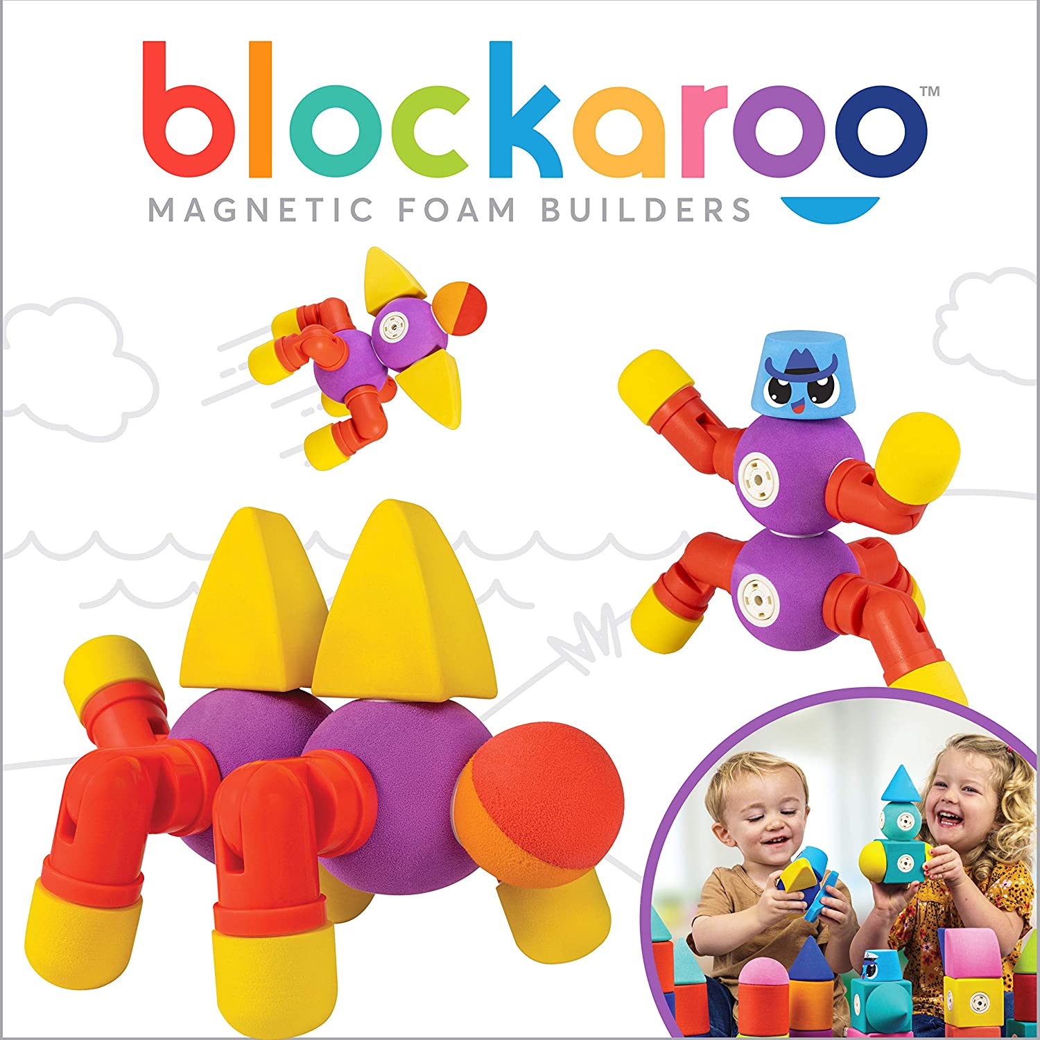 Blockaroo Magnetic Foam Building Blocks, STEM Construction Toy for Girls & Boys