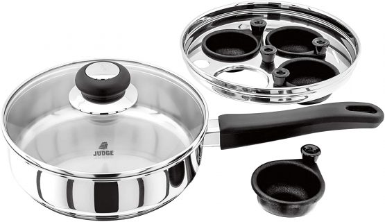 Judge Vista JJ86A Four-Cup Egg Poacher and Stainless Steel Frying Pan, 20cm, Vented Glass Lid and Stay-Cool Handle, Induction Ready, 25 Year Guarantee 10 Year Non-Stick Warranty - Image 2