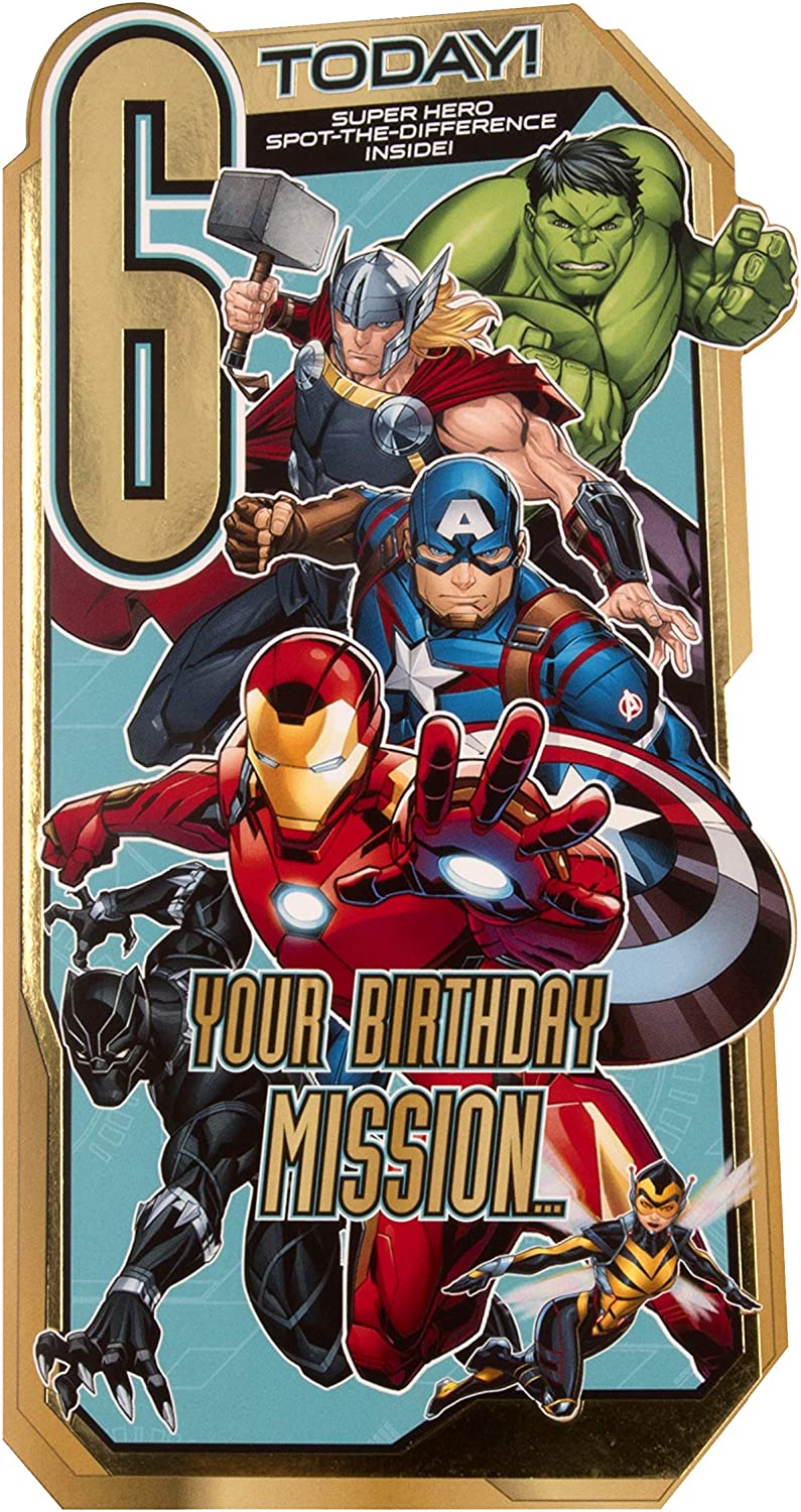 age 6 birthday card a from hallmark diecut marvel