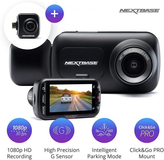 Nextbase 222x Front and Rear Dash Cam Full 1080p/30fps HD Recording in Car DVR Cam - 140° 6 lane Wide Viewing– Intelligent Parking Mode- Polarising Filter Compatible- G-Sensor Motion Detection- Hidden