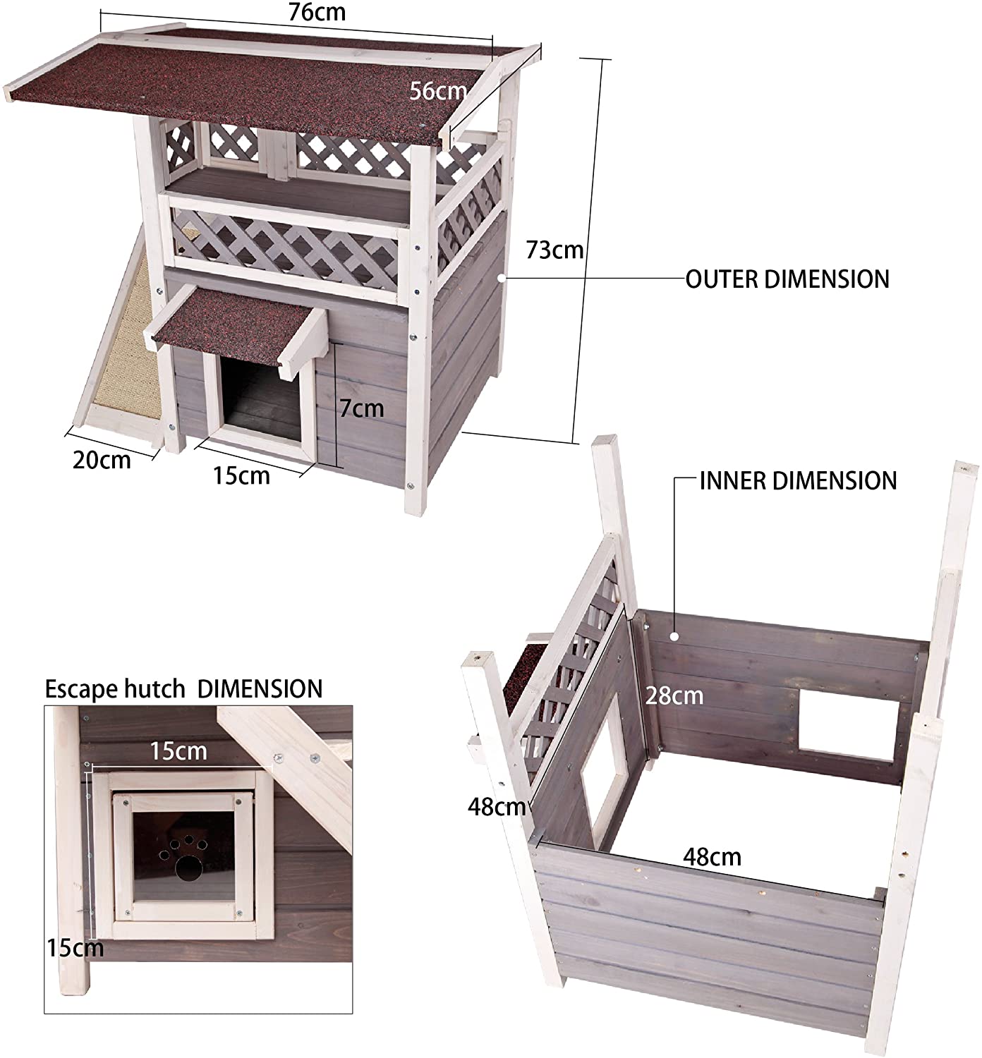 Petsfit Cat Outdoor House Waterproof, Outdoor Cat House, with Scratch Board - Image 4