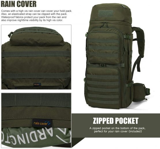 Mardingtop 55/75L Tactical Backpack Large Hiking Camping Military Rucksack Patrol Pack with Rain Cover for Outdoor Trekking Mountaineering Hunting - Image 4
