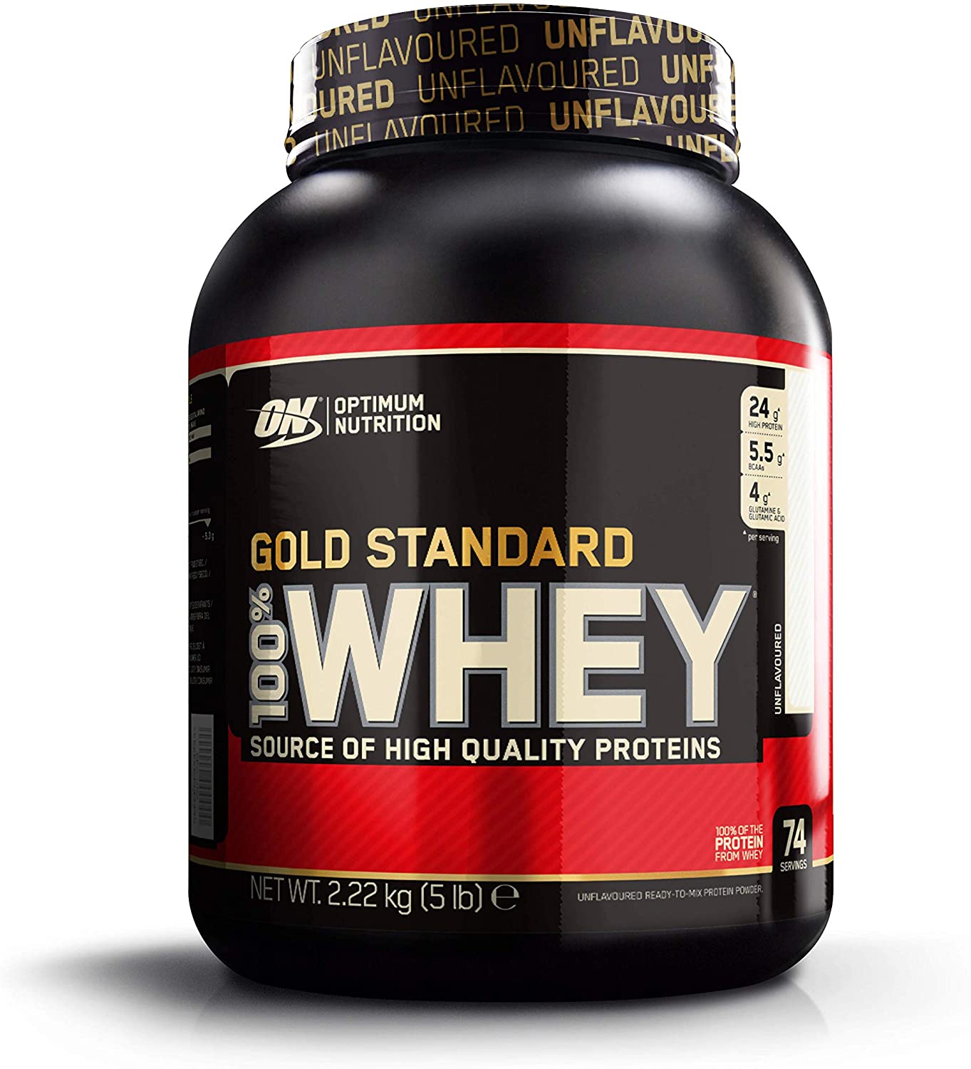 Optimum Nutrition Gold Standard 100% Whey Protein Powder for Muscle Building and Recovery Unflavoured, 2.25kg, 75 Servings