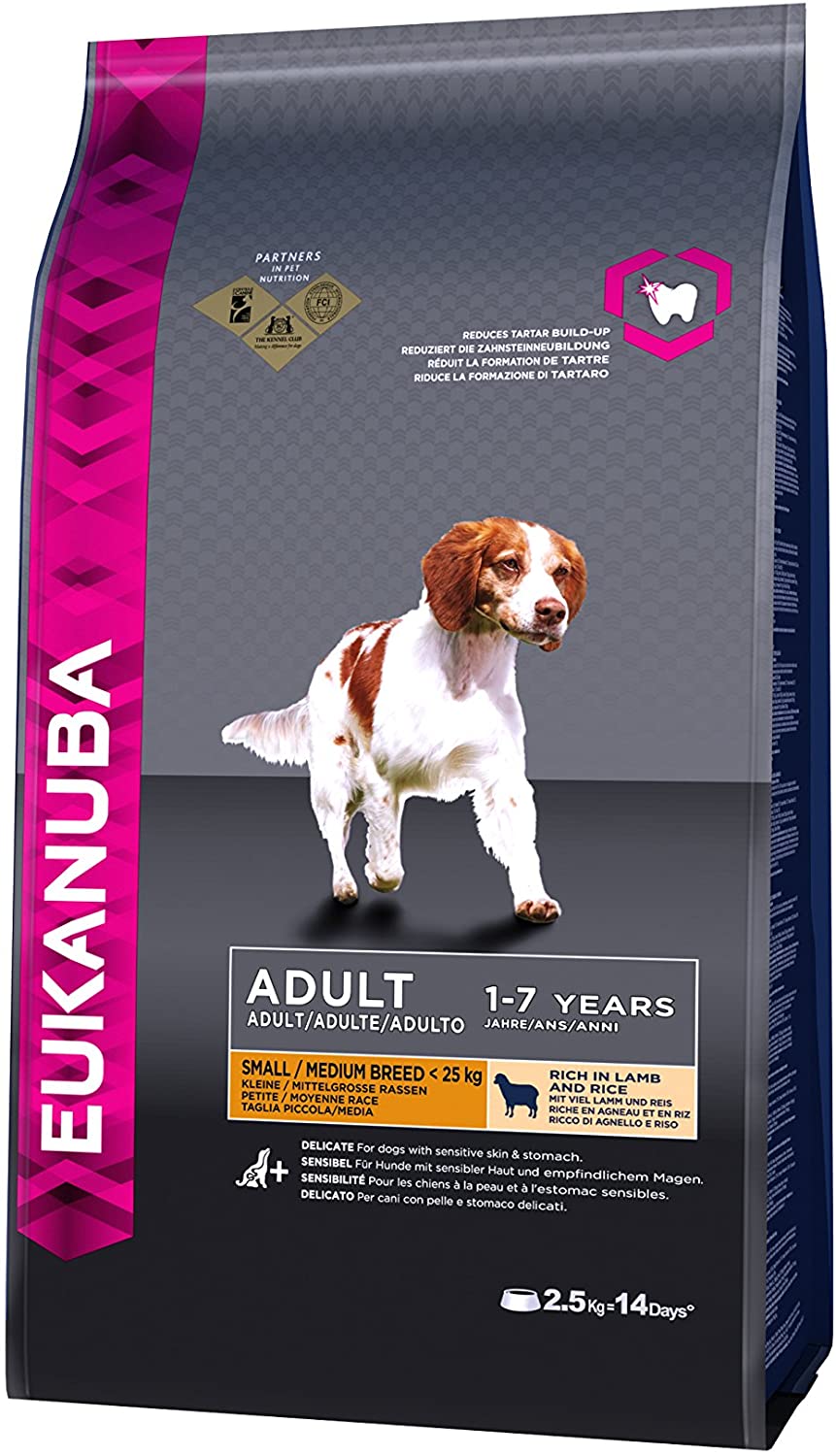 Eukanuba Complete Dry Dog Food for Adult Small and Medium Breeds with Lamb and Rice 2.5 kg, Clear, 2.5 kg (Pack of 1) - Image 3