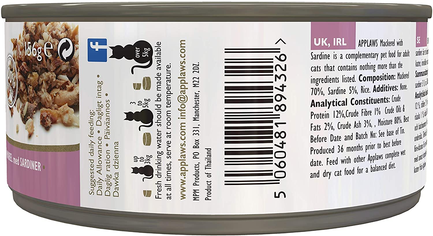 Applaws 100% Natural Wet Cat Food, Mackerel with Sardine In Broth Tin, 24 x 156 g, Pink, 83.33 g (Pack of 24) - Image 3