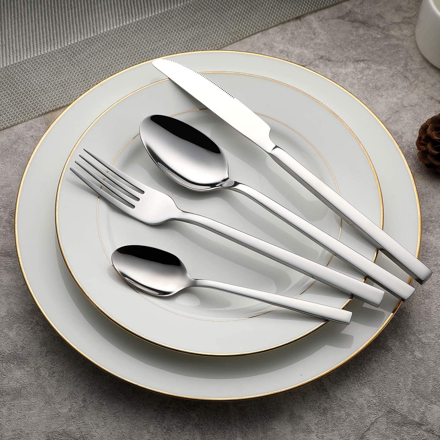 Include Knife/Fork/Spoon/Teaspoon Stainless Steel Dinner Set 48 Piece Dinnerware/Tableware/Silverware Set Service for 12 Person Dishwasher Safe WUJO Cutlery Set Mirror Polished 