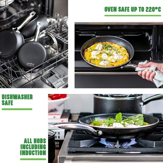 GreenChef Saucepan Set, Non Stick Aluminum Cookware - Induction & Oven Safe Pots - 16/18/20 cm - Image 4
