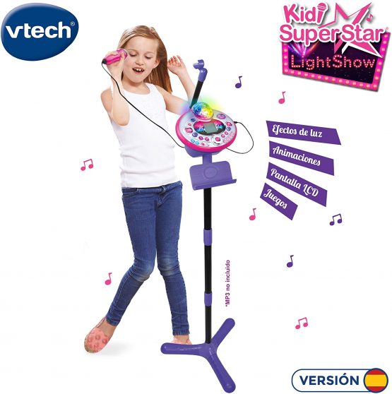 VTech - Kidi SuperStar LightShow, Interactive Electronic Karaoke, MP3 Connection, Light Effects, Voice, Recorder, Built-in Speaker, Games, Clapse and Oovation Sounds, Pink (80-165822)