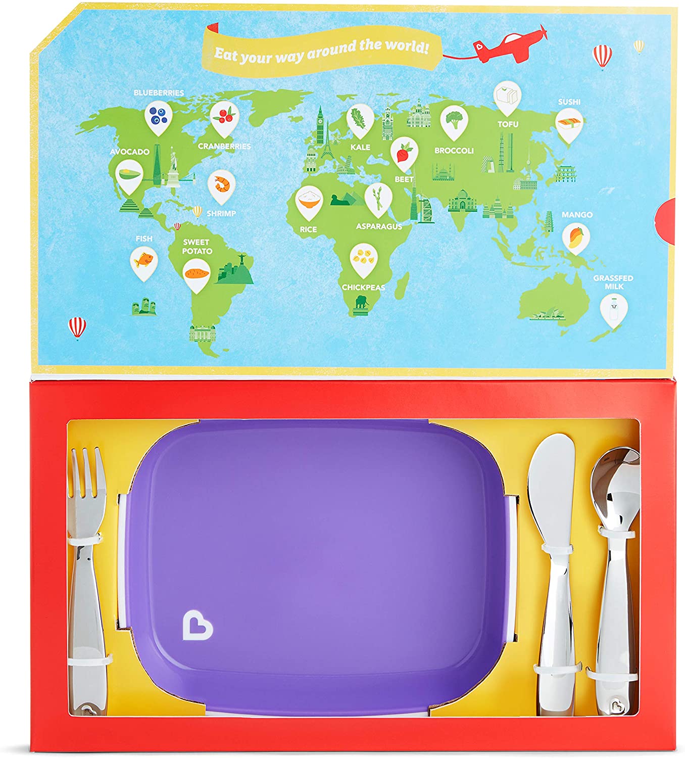 Munchkin Food Adventure Splash Toddler Dining Set, Includes Premium Plate and Stainless Steel Utensils, Purple - Image 3