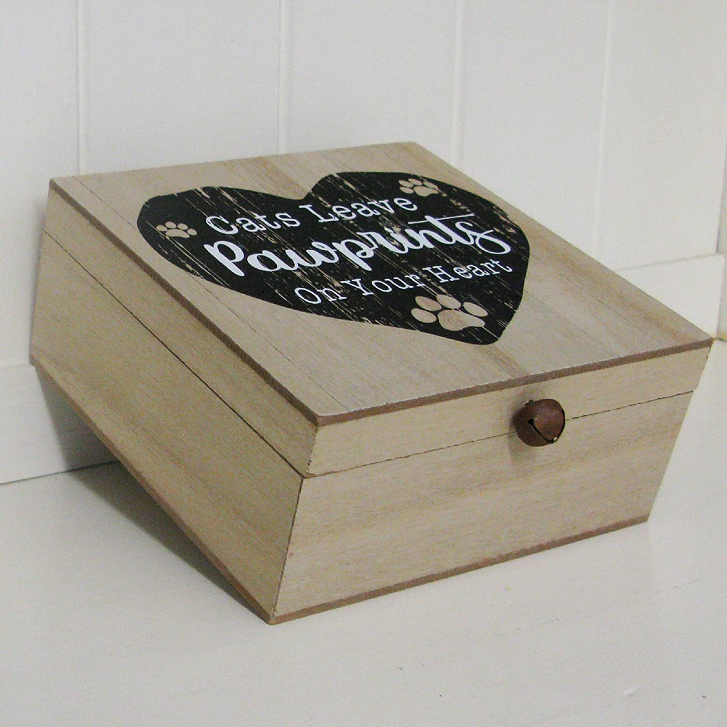 Cat Memory Box Keepsake Cat's Leave Pawprints On Your Heart Ashes Box Wooden, Multi, 16cm - Image 3