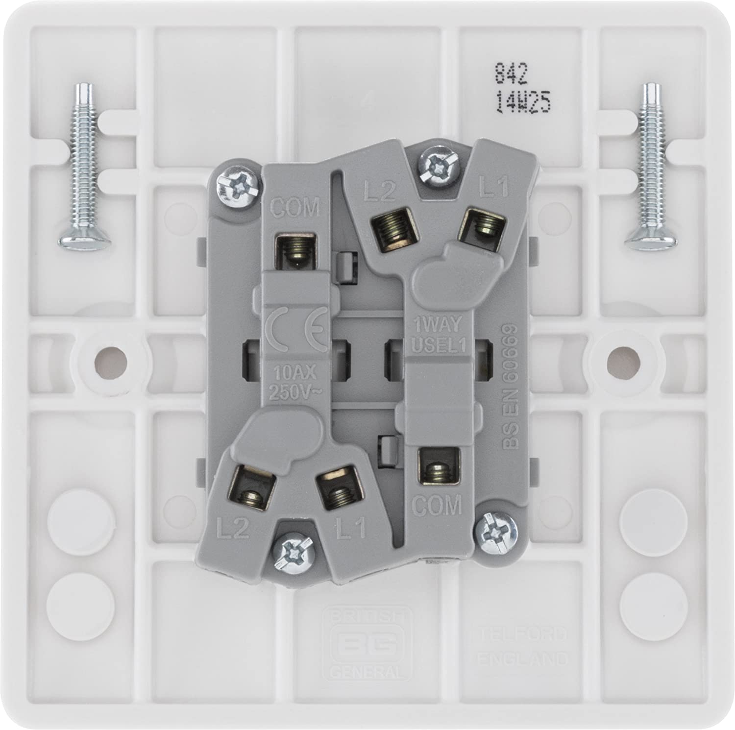 BG Electrical Double Wall Light Switch, 2 Way, Round Edge, Nexus 800 Series, White Moulded, 20A, 16AX, 842 - Image 4