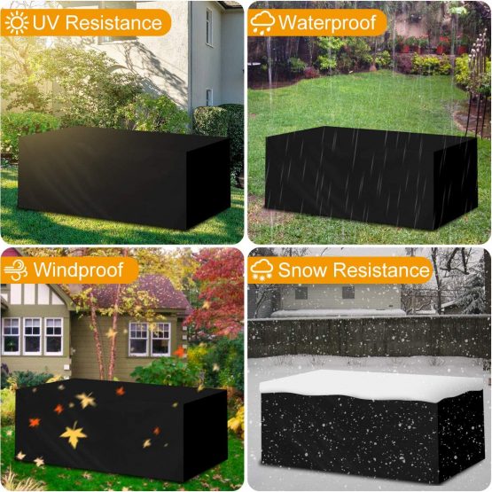 Landrip Garden Furniture Covers, Large Patio Rattan Furniture Cover, Large Outdoor Table Covers Waterproof Rectangular Heavy Duty Oxford Patio Furniture Set Covers(242x162x100CM) - Image 3