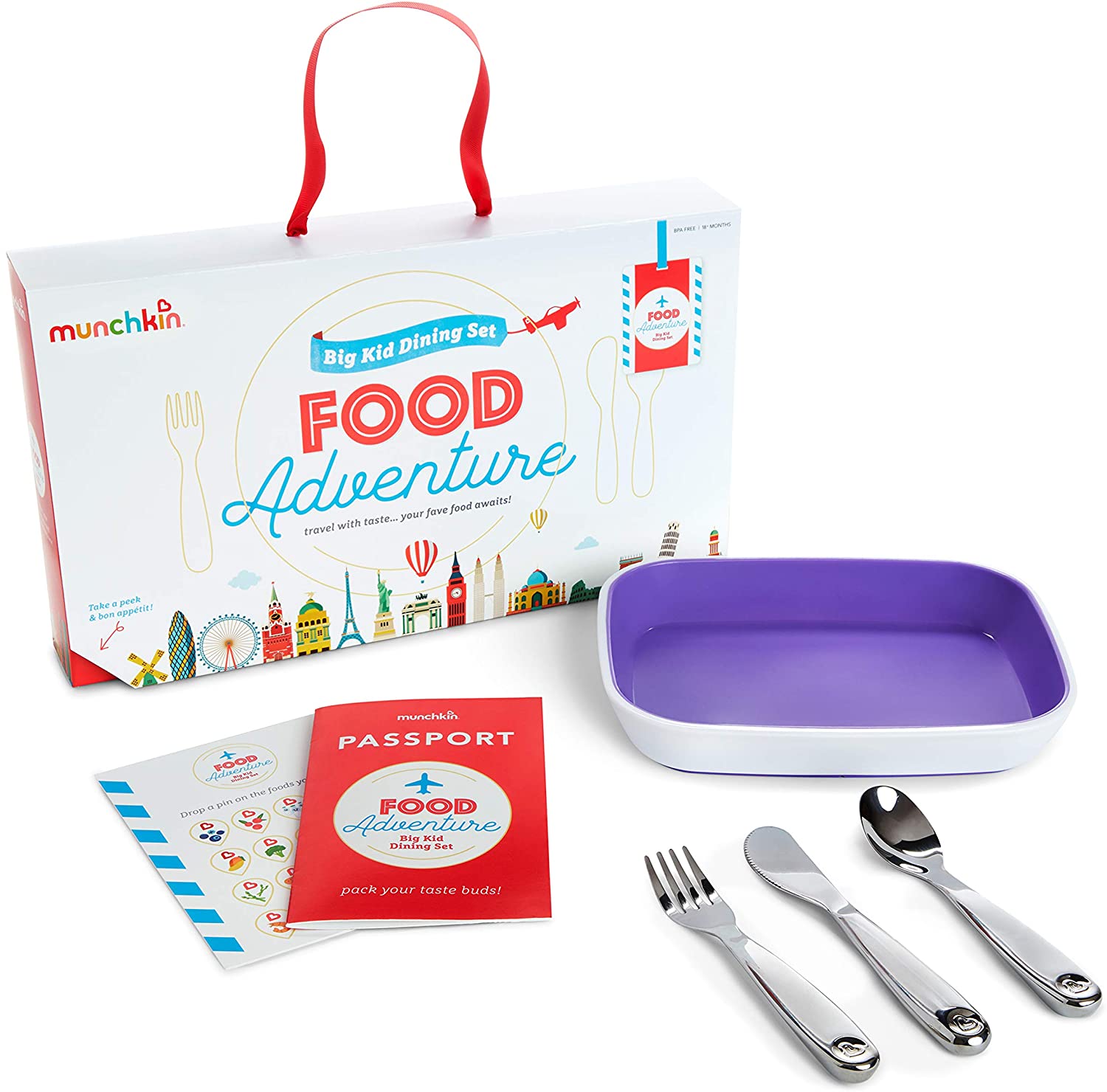 Munchkin Food Adventure Splash Toddler Dining Set, Includes Premium Plate and Stainless Steel Utensils, Purple