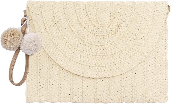 Straw Clutch Purse Bag Women Straw Woven Handbag Envelope Shoulder Bag for Evening Party, Rattan Beach Tote Boho Style Summer Beach Wallet for Ladies
