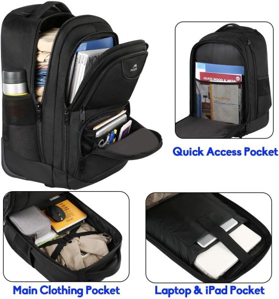 Wheeled Laptop Backpack 15.6 inch,MATEIN Rolling Laptop Rucksack, Water Resistant Wheeled Overnight Rucksack Business Travel Trolley Bag for Men Women, Black - Image 2
