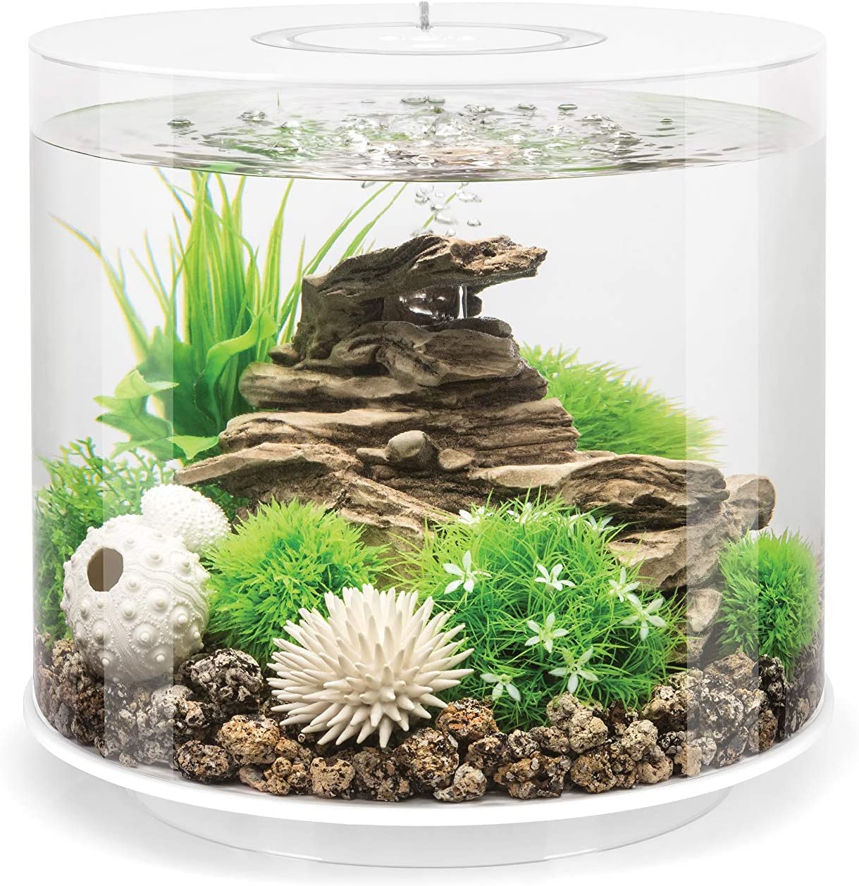 biOrb 72063 TUBE 15 LED white, 15 litre 360-degree decorative aquarium complete set made of acrylic glass with LED lighting