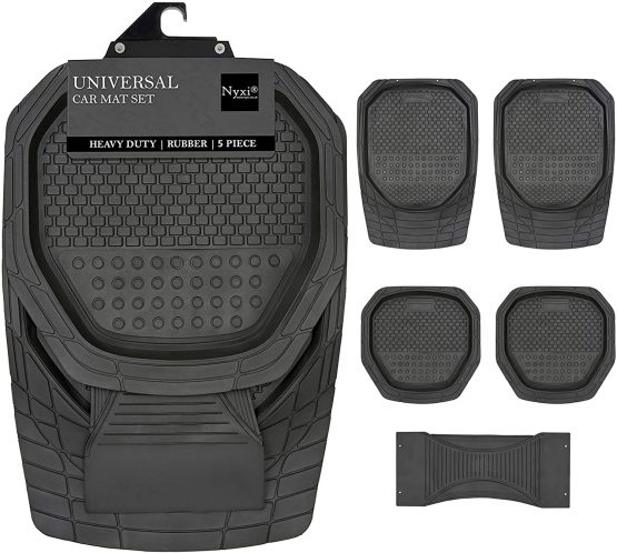 Nyxi Luxury 5 Piece Car Mat Universal Non-Slip Supper Extra Heavy Duty and Strong Rubber for Cars SUV Truck and VAN, Water Proof, All Weather