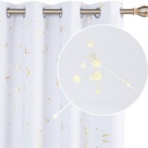 Deconovo Christmas Decorations Eyelet Blackout Curtains, Decoration Constellation Gold Printed Thermal Insulated Curtains for Kids Bedroom, 52 x 84 Inch(Width x Length), Greyish White, 2 panels