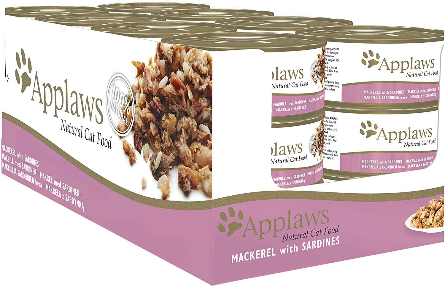 Applaws 100% Natural Wet Cat Food, Mackerel with Sardine In Broth Tin, 24 x 156 g, Pink, 83.33 g (Pack of 24) - Image 2