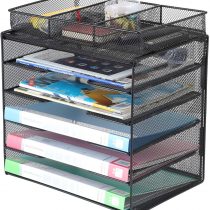 Samstar Letter Tray Organiser, Mesh Desk File Organiser Paper Sorter Holder 5-Tier with 1 Extra Drawer, Black …