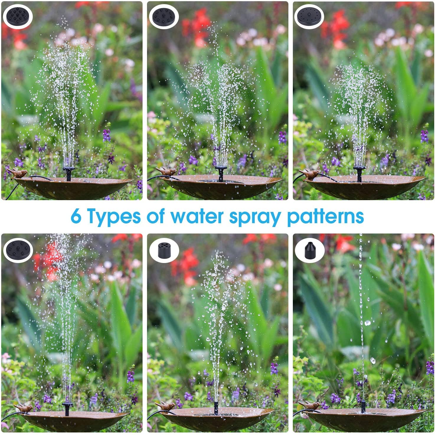 AISITIN 5.5W Solar Fountain Pump Backup Solar Floating Water Fountain Pump,10 Forms of Water Spray for Bird Bath Fish Tank, Pond Garden - Image 3