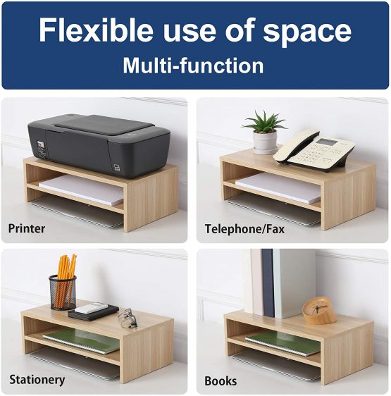 FITUEYES Monitor Stand Wood PC Laptop Computer Screen Riser,2 Tiers Monitor Printer Riser for Desks for Home & Office 42.5x23.5x14cm,Max Load:25 kg Yellow DT204201WO - Image 4