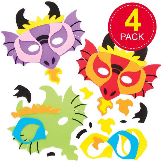 Baker Ross AT636 Dragon Foam Mask Kits - Pack of 4, Arts and Crafts Colouring Kits for Boys and Girls Art Party's, Dress up and Imaginative Play - Image 2
