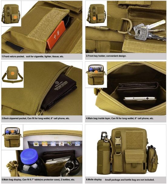 HUNTVP Messenger Bag Crossbody Shoulder Bag Casual Pack Key Satchel Multiple Pockets for Men Work and School Sport Outdoors - Image 4