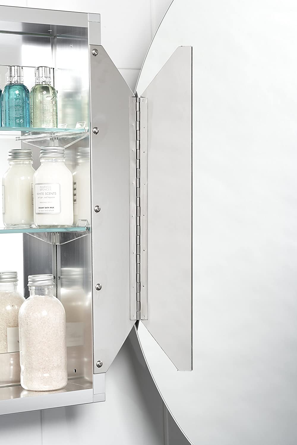 Croydex Orwell Oval Aluminium Bathroom Mirror Cabinet, Easy Hang 'N' Lock Installation - Image 3