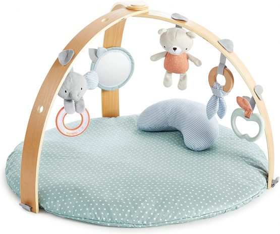 Ingenuity, Cosy Spot Reversible Duvet Activity Gym and Padded Play Mat with Wooden Removable Toy Bar, 6 Detachable Toys, Foldable for Easy Transport, Neutral Design - Loamy, Ages Newborn + - Image 2