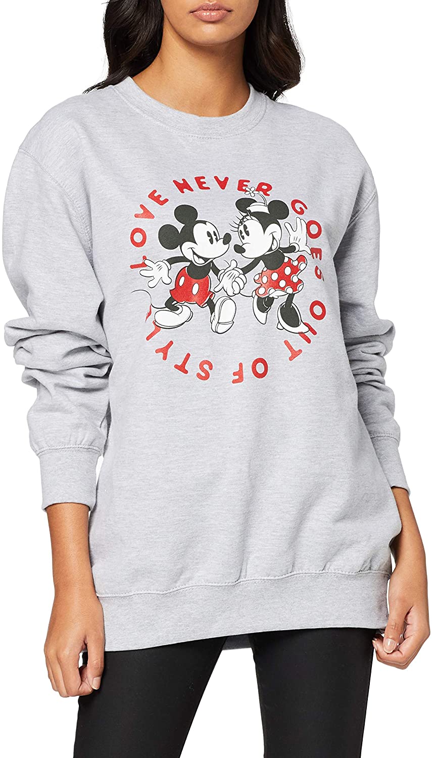 Disney Women's Love Never Goes Out of Style Sweatshirt, Grey (Heather Grey Hgy), 8 UK
