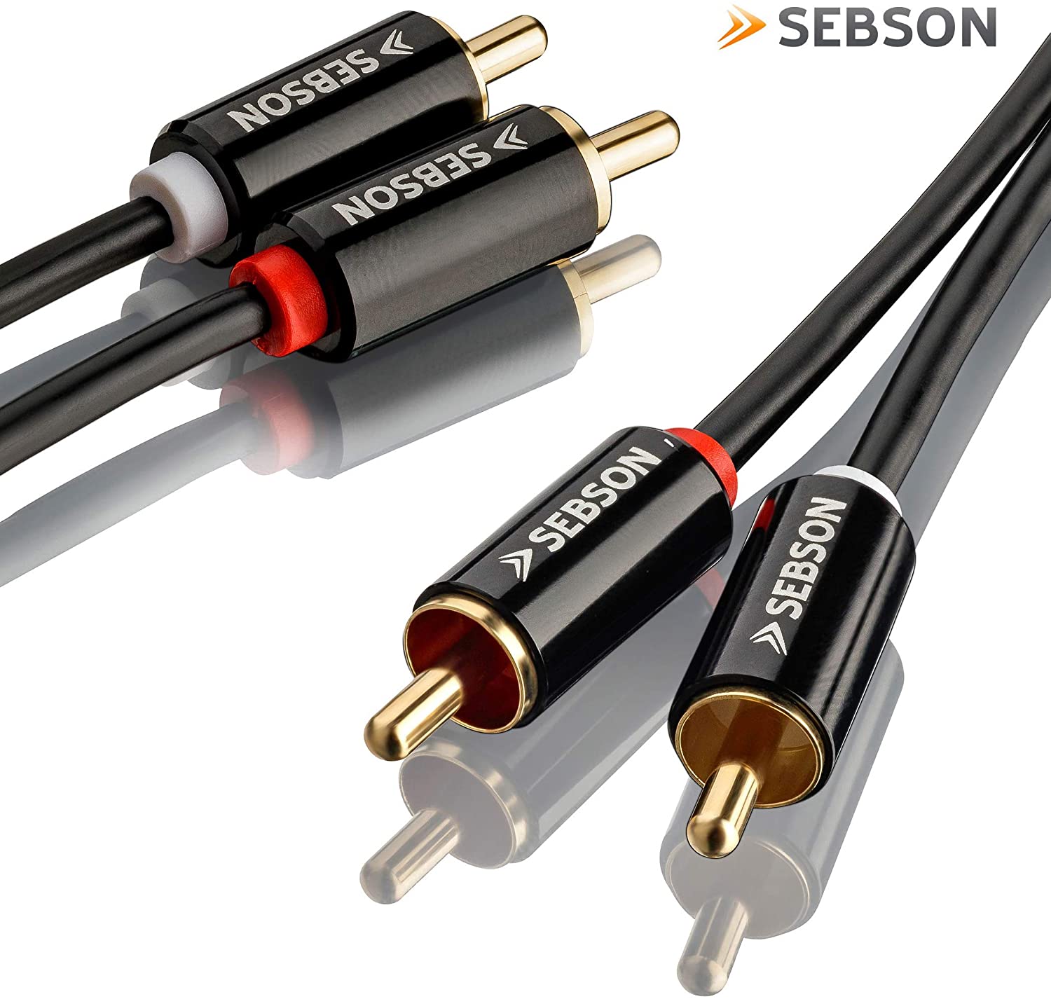 SEBSON RCA Audio Cable 1m, 2 male to 2 male RCA Plugs, RCA Phono Cable for Amplifier Speakers, Soundbar, Home Cinema and HiFi Systems - Image 2