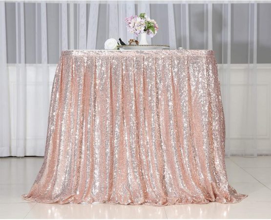 Eternal Beauty Sequin Table Skirt Rectangle Round Table Cover for Party Wedding Baby Shower Decoration（Navy Blue，L 9(ft) * H 30in） - Image 3