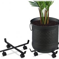 Relaxdays Extendable Plant Caddy, Set of 2, Indoors & Outdoors, Wheels, Trolley for Pots with Max. 43 cm Ø, Metal, Black,10029561
