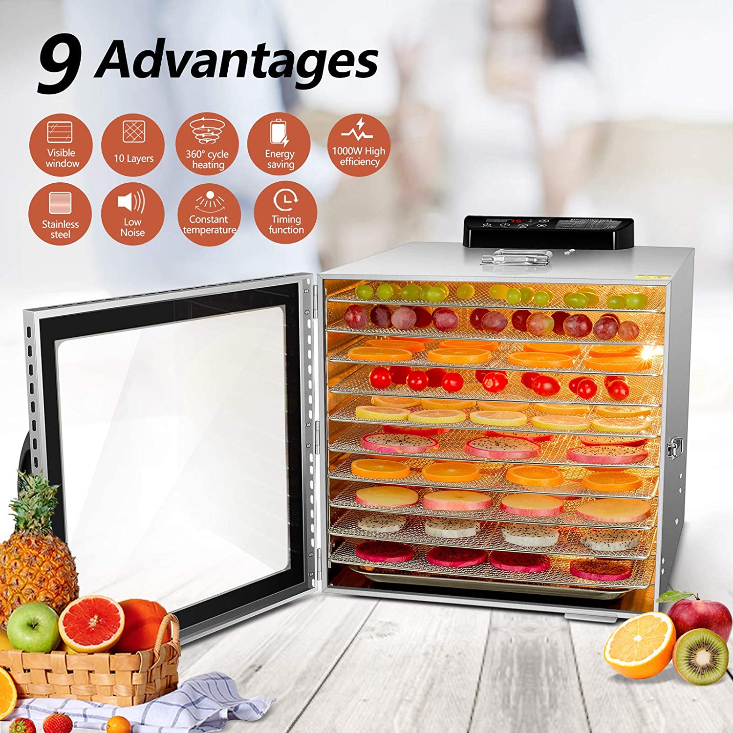 Kwasyo 10 Trays Food Dehydrator Machine with Recipe Full Glass Window ...