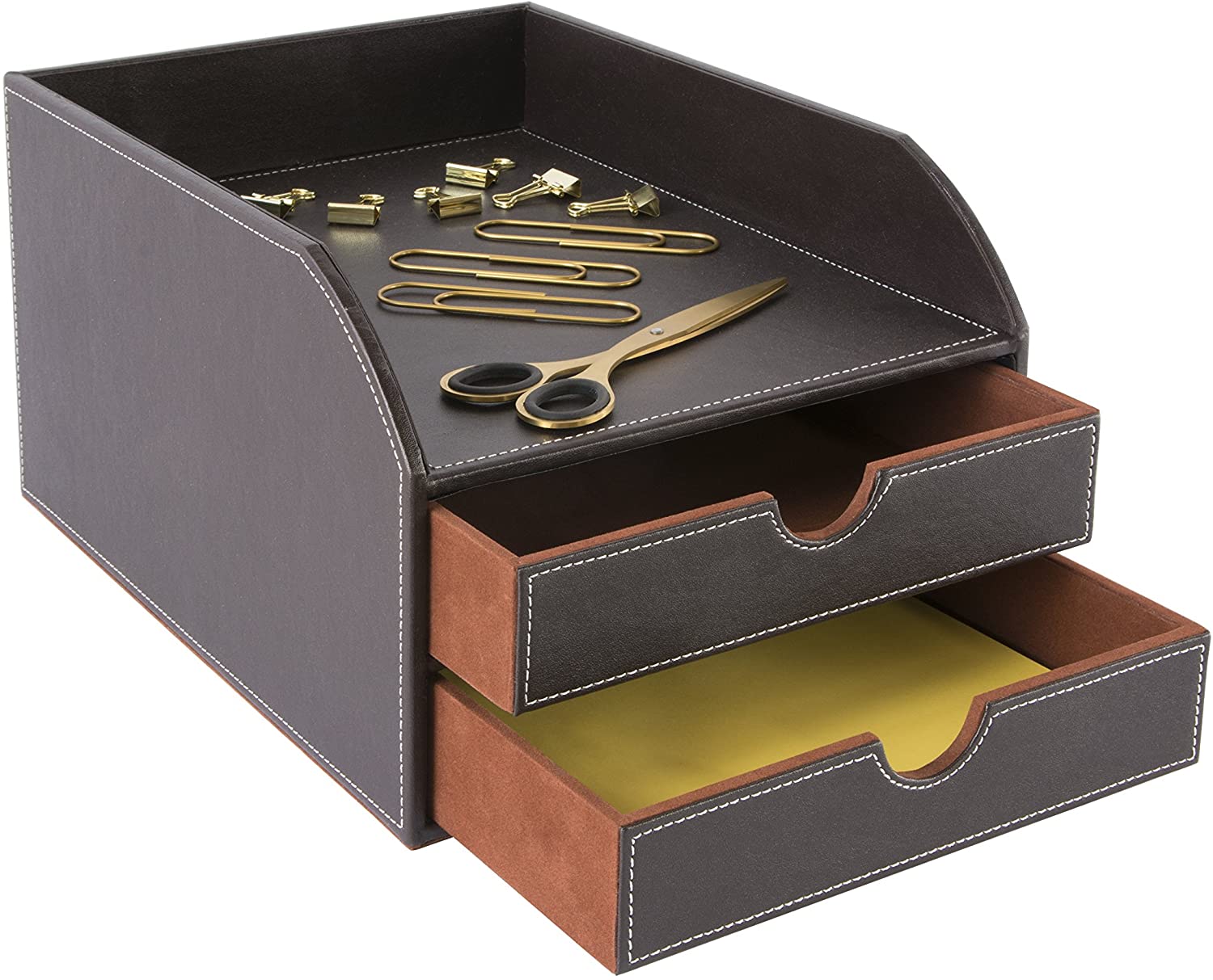 Osco Faux Leather 2 Tier Sorter With Letter Tray - Brown