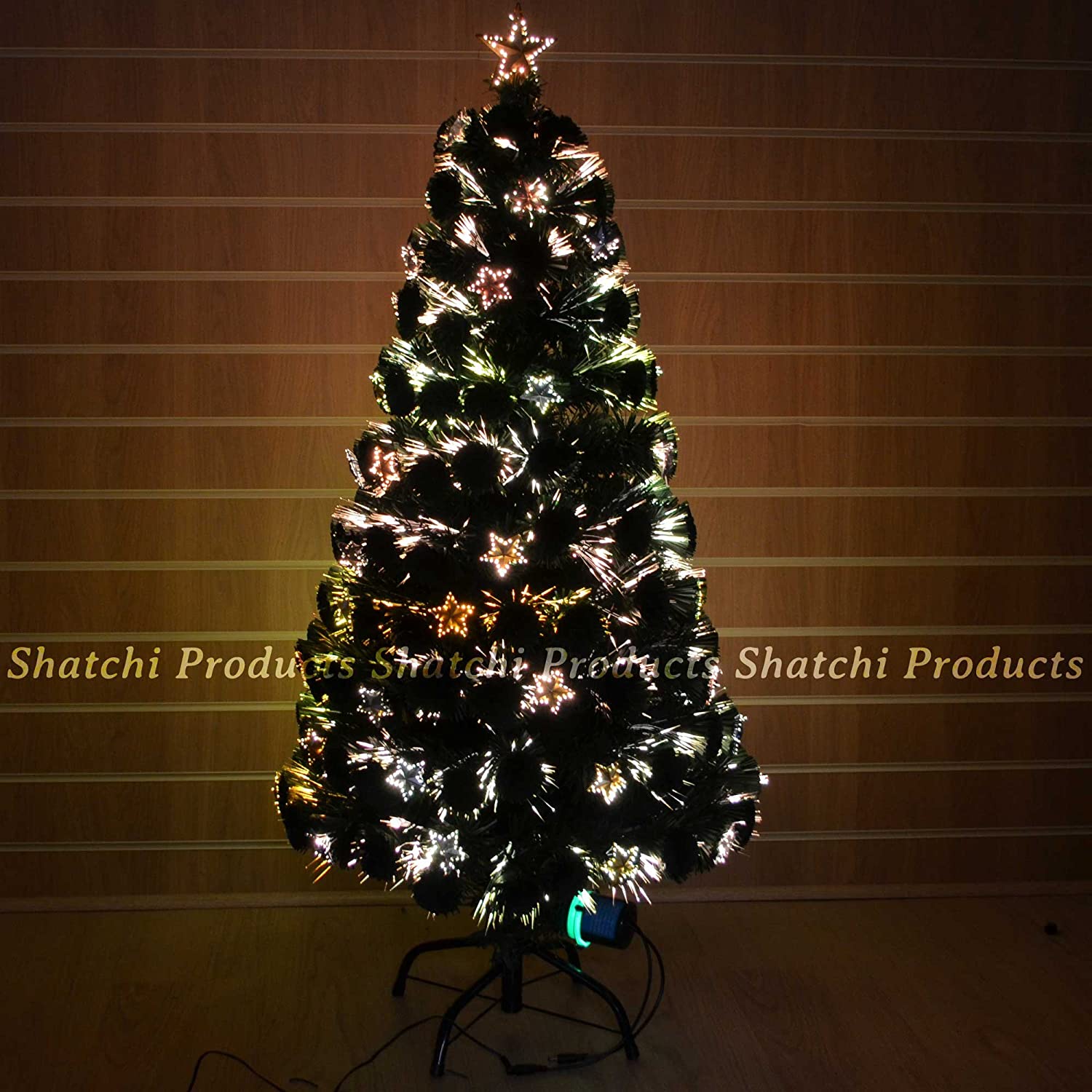 4Ft/120cm Fibre Optic Christmas Tree with Star Topper, Stars Decorations, Pre-Lit Green Artificial Xmas Tree