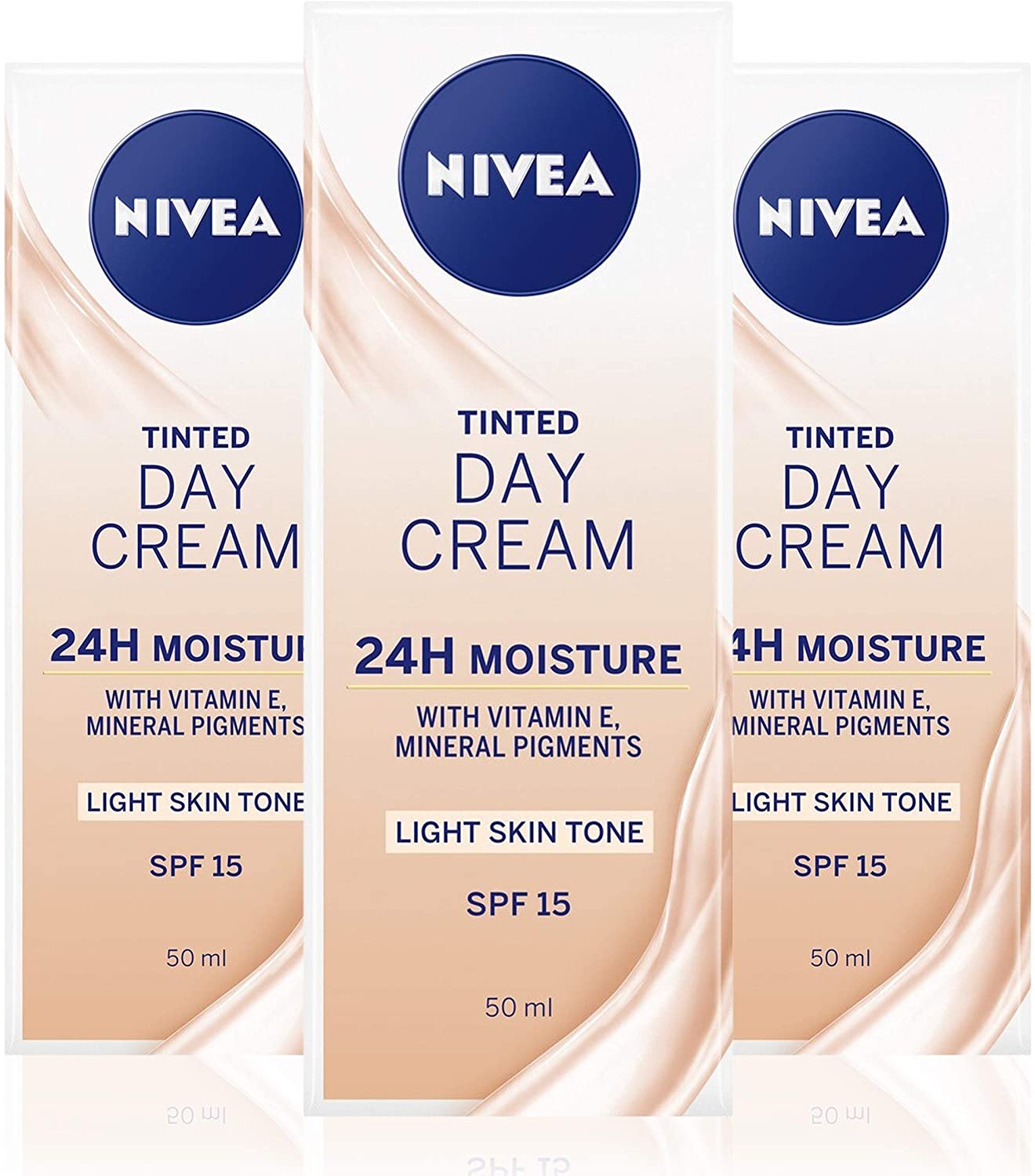 NIVEA BB Tinted Moisturiser SPF 15 Light (3 x 50ml), 24 Hour Moisturising BB Cream with Jojoba Oil