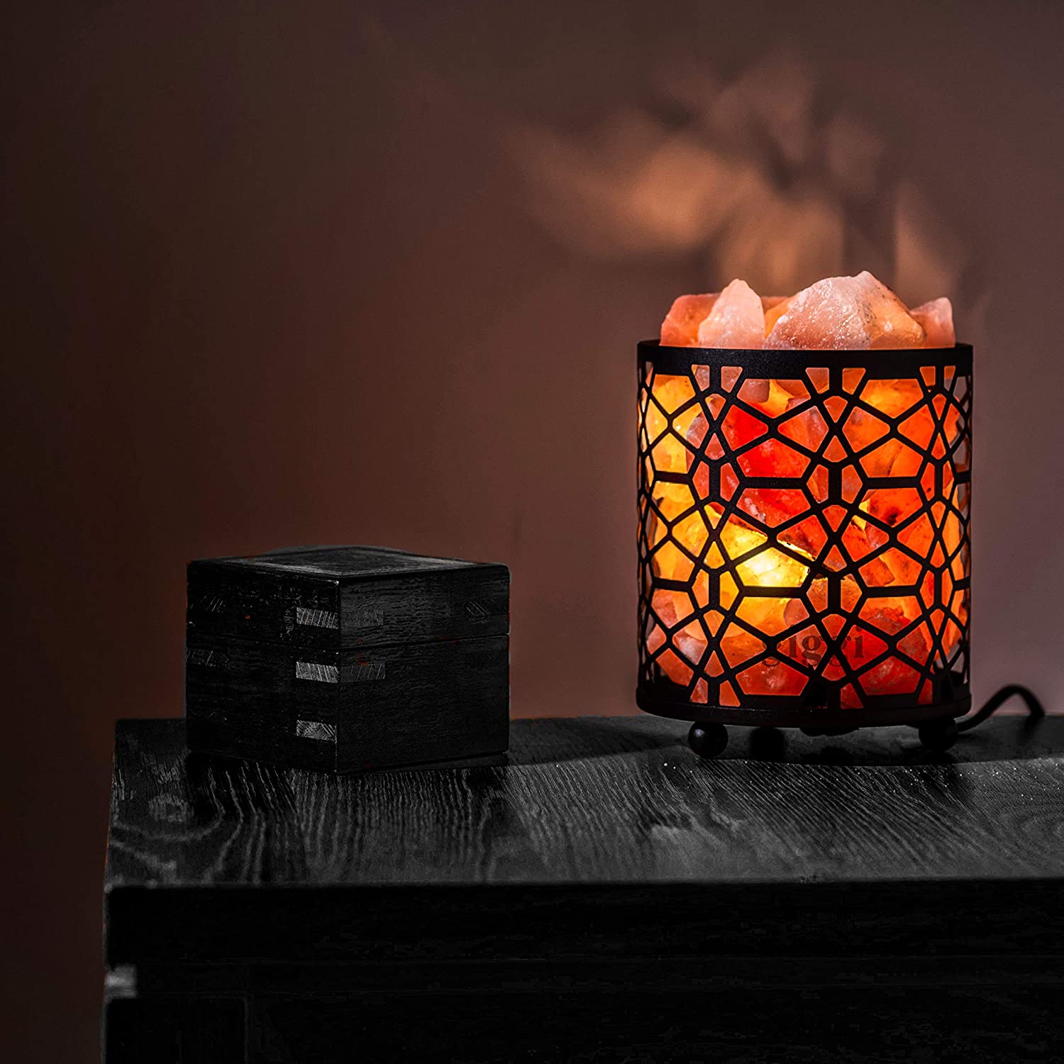 Giggi Himalayan Salt Lamp With Dimmer Switch, Metal Basket Pink Crystal Table Lamp - Image 4