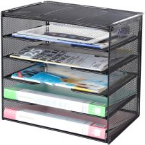 Samstar Paper Letter Tray, Mesh Desk File Organiser with 5 Tier Shelf and Sorter, Black
