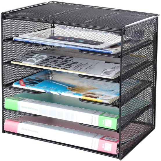 Samstar Paper Letter Tray, Mesh Desk File Organiser with 5 Tier Shelf and Sorter, Black