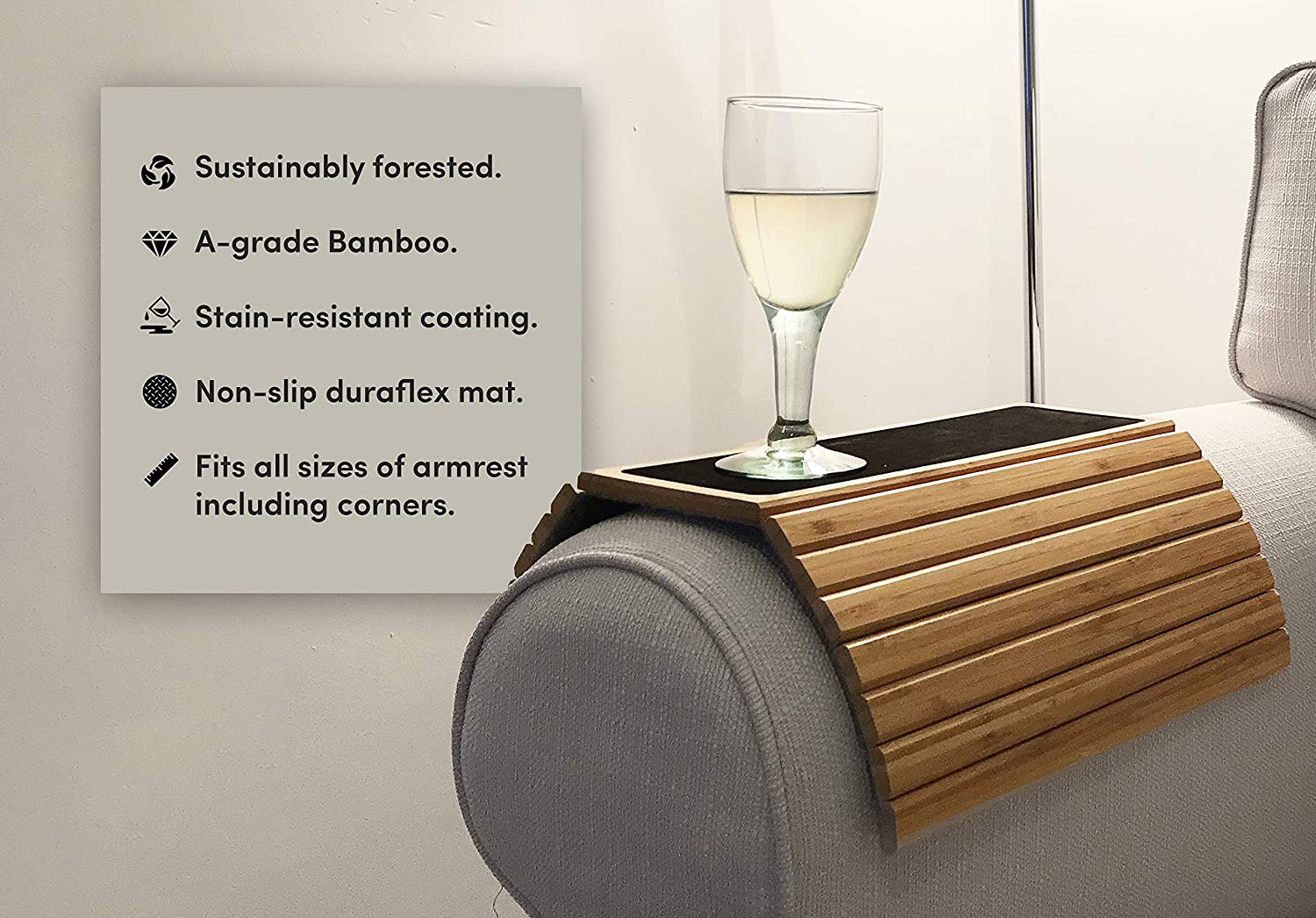 En Route Bamboo Arm Tray Table, Brown, 41.5 cm x 34 cm x 1 cm - Image 3