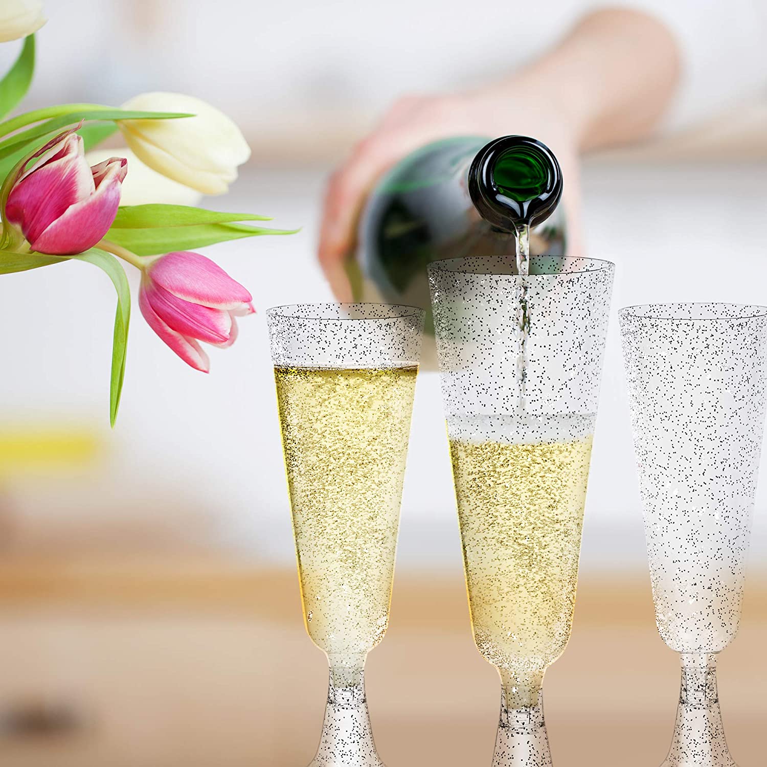 100 disposable plastic champagne flutes