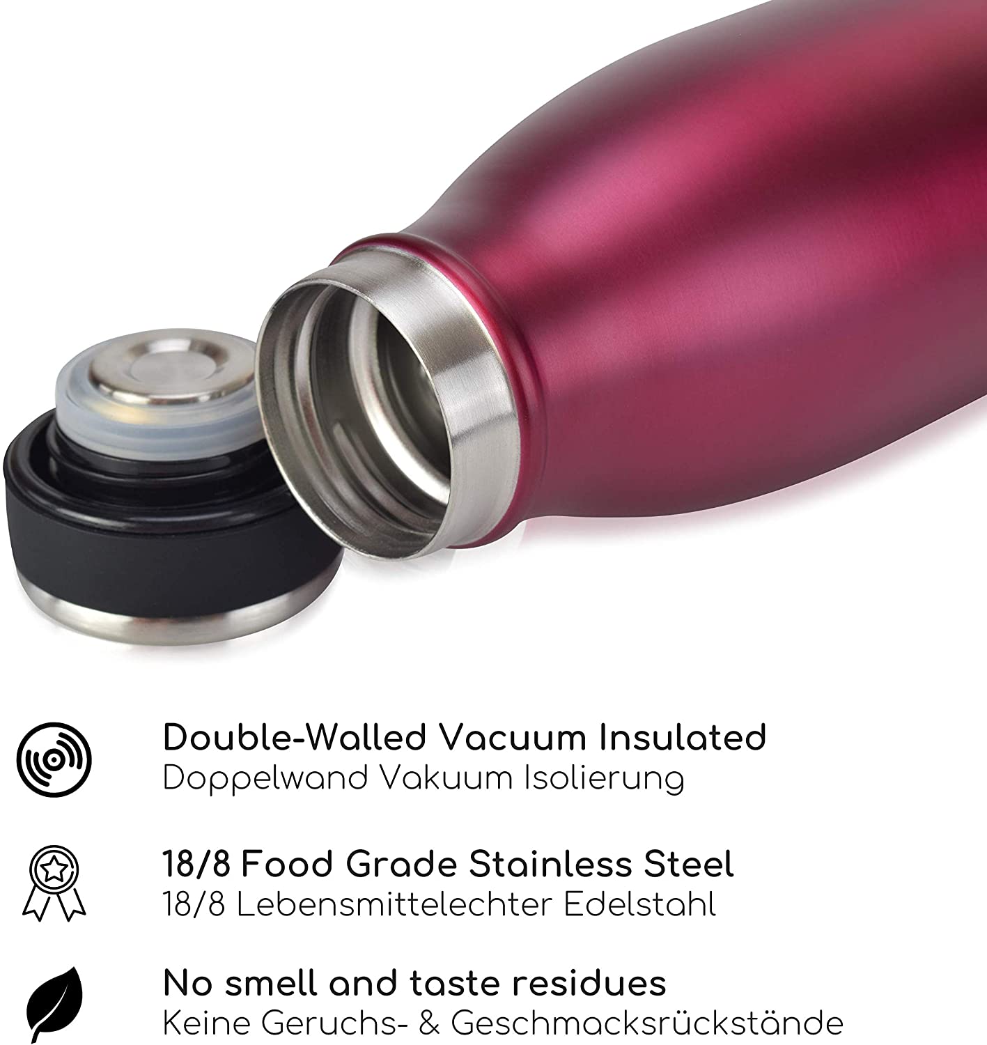 Milu Stainless Steel Drinking Bottle 500 ml, Insulated Thermo Flask for Water, Leak Proof, Insulated and Double Walled - Image 3