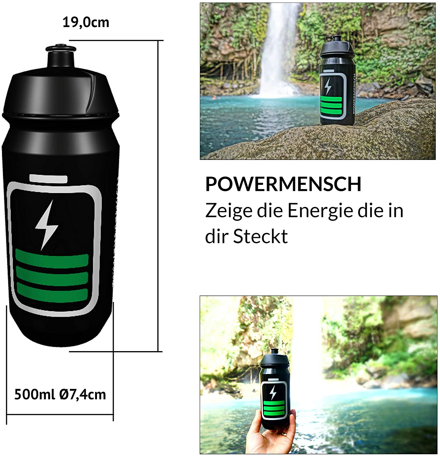 cpba germany, POWERMAN 500ml Bio Bike Bottle TacX Shiva Drinking Bottle Bike Bottle Water Bottle without Plastic Synthetic - Image 2