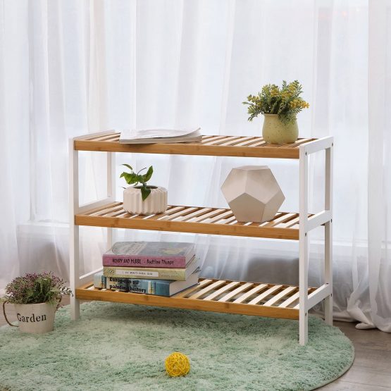 SONGMICS 3-Tier Bamboo Shoe Rack, Stand Organizer, Storage Shelf, 70 x 26 x 55 cm (W x D x H), ideal for Hallway, Bathroom, Living Room, bedroom and Corridor LBS03H - Image 3