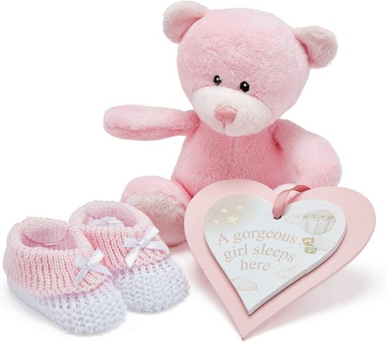 Baby Gift Set in Pink - with Fleece, Hooded Towel, Baby Clothes, 2 Muslin Cloths and Cute Pink Teddy Bear - Image 4