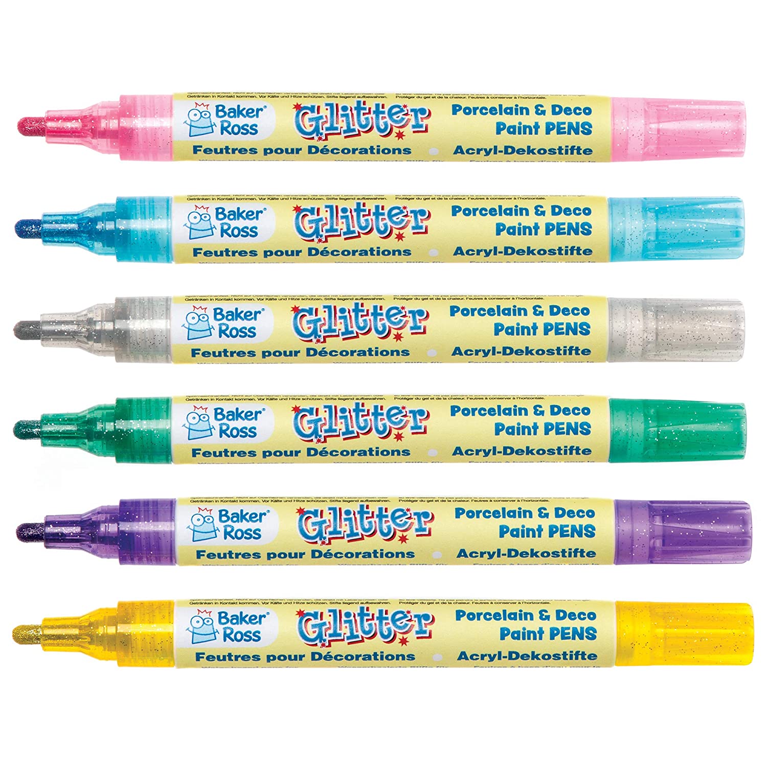 Baker Ross AT520 Paint Markers Pack of 6, Acrylic Glitter Marker Set