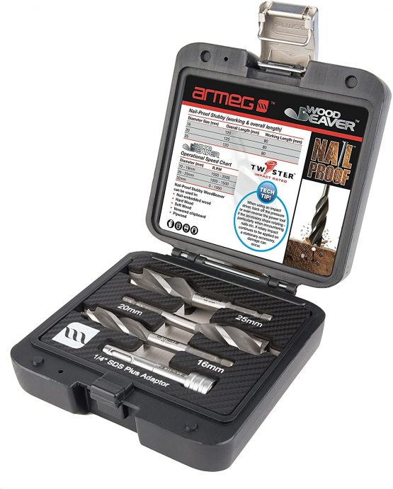Armeg WWBNP4PCSET 4 Piece Nail Proof Stubby Wood Beaver Set, Grey/red